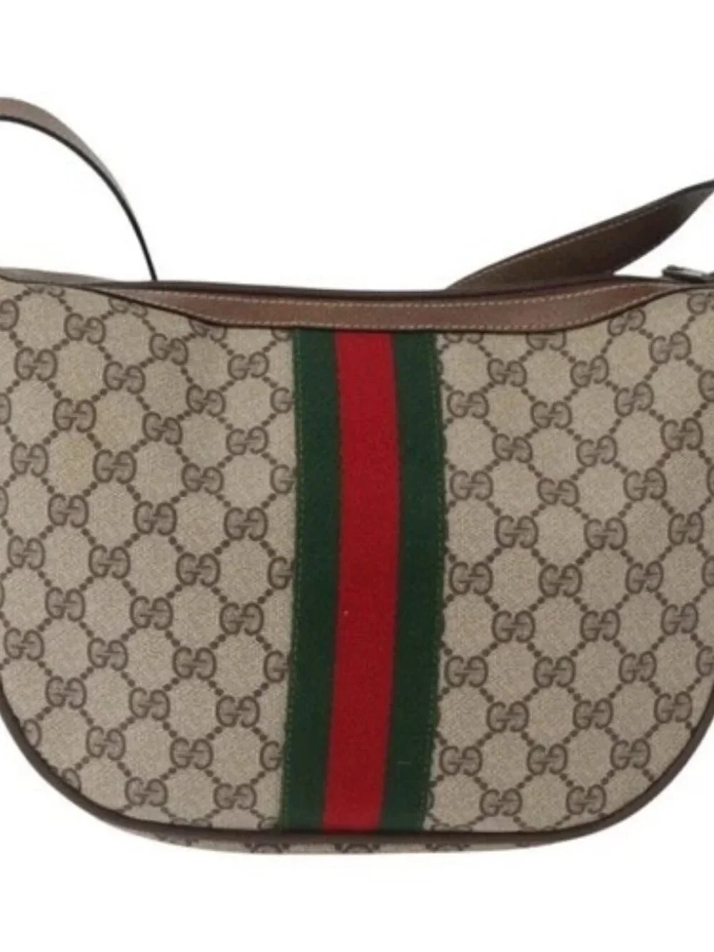 GUCCI GG Supreme Web Sherry Line Bag PVC Beige Gold 10 01 3840 Auth SW2275